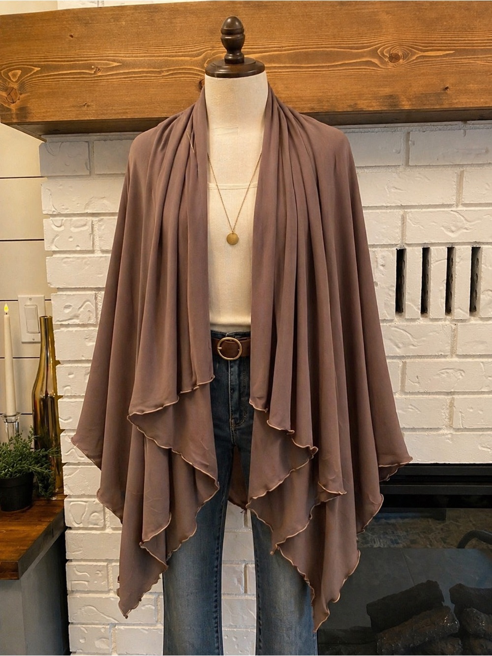 Linda Lundstrom Taupe Draped Cape Coat Oversized